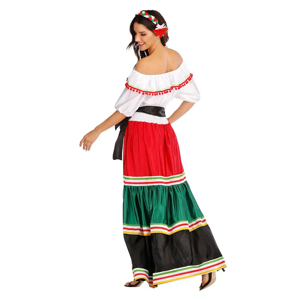 Eraspooky Traditional Folk Mexican Dress Women Girls Halloween Costume For Girl Mexico Carnival Party Family Dance Fancy Dress