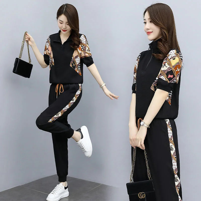 Women's Fashion Pencil Pant Suit New Summer Leisure Clothing Foreign Style Crop Top Two Piece Set Women Leggings Tracksuit