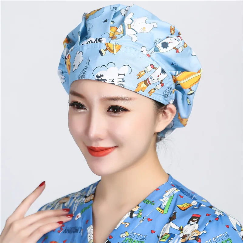 Women and men cotton printing hat hospital doctor pet clinic working hats medical scrubs nurse hats Hospital uniform hat