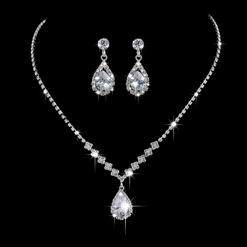 Juego de joyas de estrás con diseño de gota de agua - Elegante, brillante y perfecto para bodas