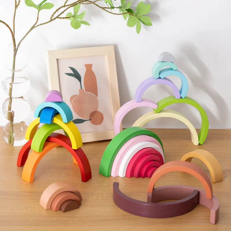Juguete de madera Montessori para niños, bloques de construcción de arcoíris, juego de equilibrio creativo apilable DIY, juguetes educativos para niños, regalos para niños