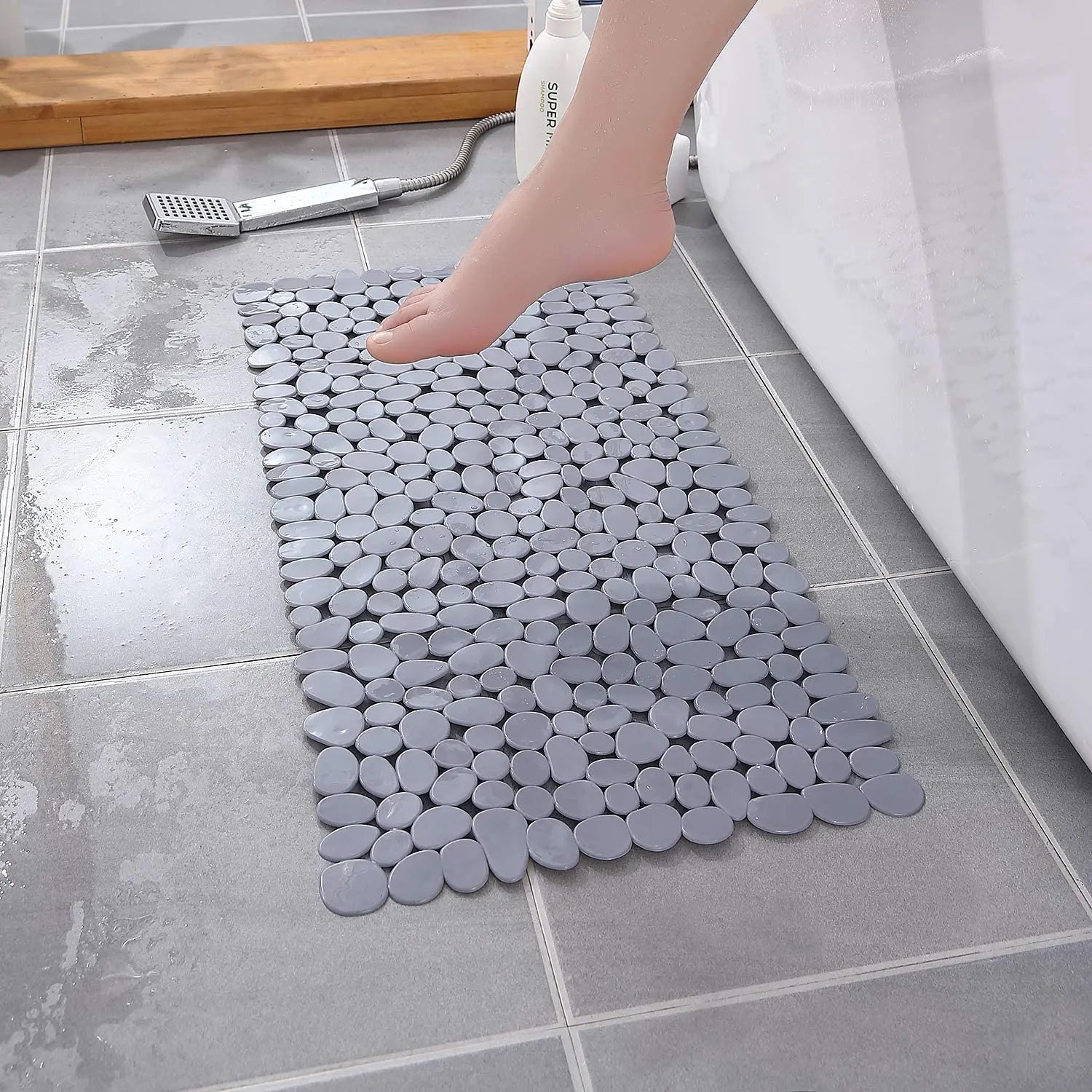 Alfombrilla Antideslizante de Seguridad para Suelo de Baño, Alfombra de Bañera, Alfombrilla de Ducha de Goma Ecológica con Piedras para Niños, Mayores y Discapacitados