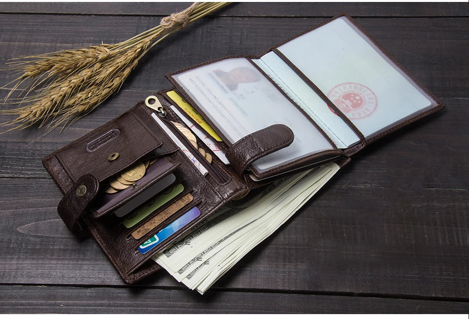 CONTACT'S Leather Wallet Luxury Male Genuine Leather Wallets Men Hasp Purse With Passcard Pocket and Card Holder High Quality