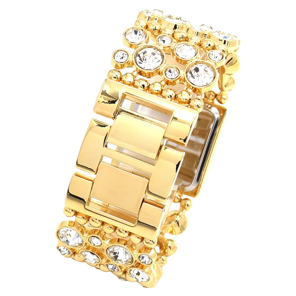 G&D Women Square Watch Analog Quartz Vogue Female Clock Luxury Golden Diamond Crystal Bracelet Wedding Evening Dress Wristwatch