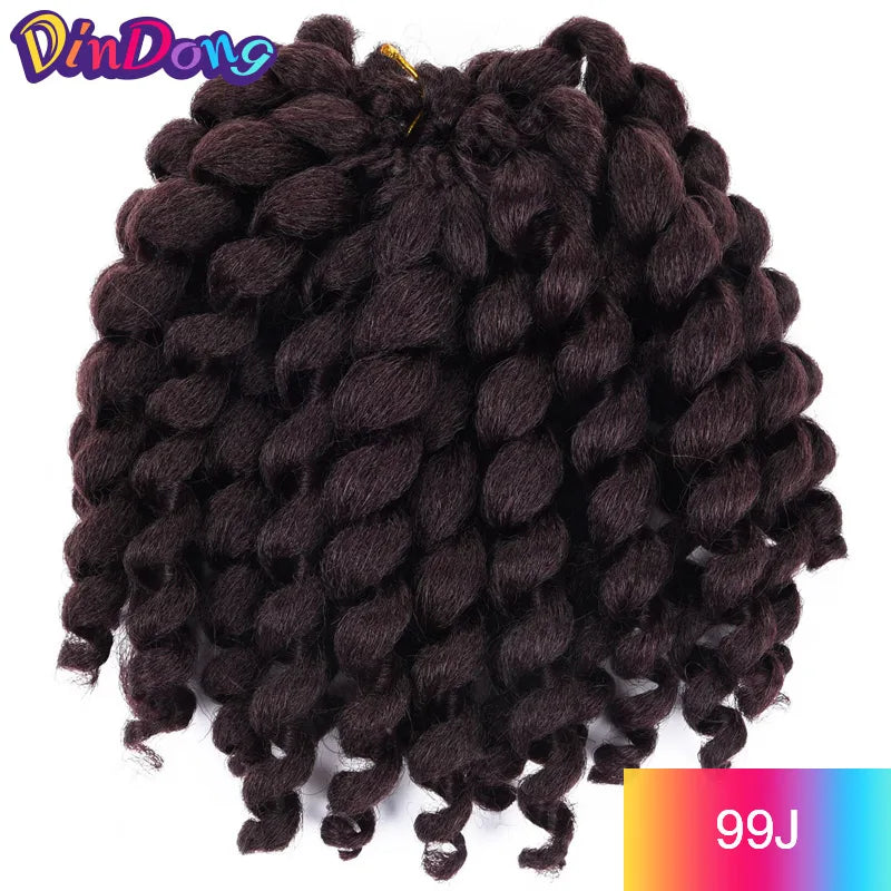 DinDong 8'' Synthetic Jumpy Wand Curl Hair Jamaican Bounce Braiding Hair Extension Crochet Braids Hair For Woman