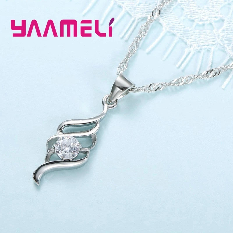 Juegos de joyas para mujer, dijes, collar con colgante de color plata de ley 925, pendientes de aro, moda clásica, collares, regalo de boda