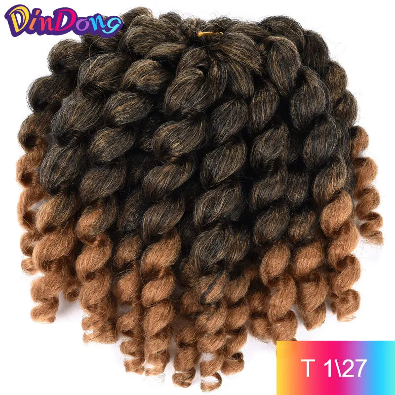 DinDong 8'' Synthetic Jumpy Wand Curl Hair Jamaican Bounce Braiding Hair Extension Crochet Braids Hair For Woman