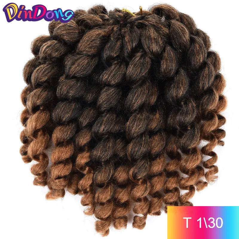 DinDong 8'' Synthetic Jumpy Wand Curl Hair Jamaican Bounce Braiding Hair Extension Crochet Braids Hair For Woman