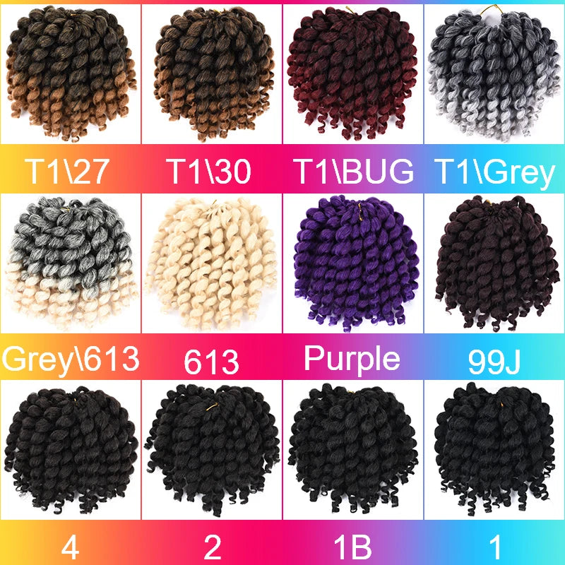 DinDong 8'' Synthetic Jumpy Wand Curl Hair Jamaican Bounce Braiding Hair Extension Crochet Braids Hair For Woman