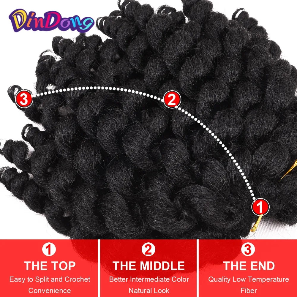 DinDong 8'' Synthetic Jumpy Wand Curl Hair Jamaican Bounce Braiding Hair Extension Crochet Braids Hair For Woman