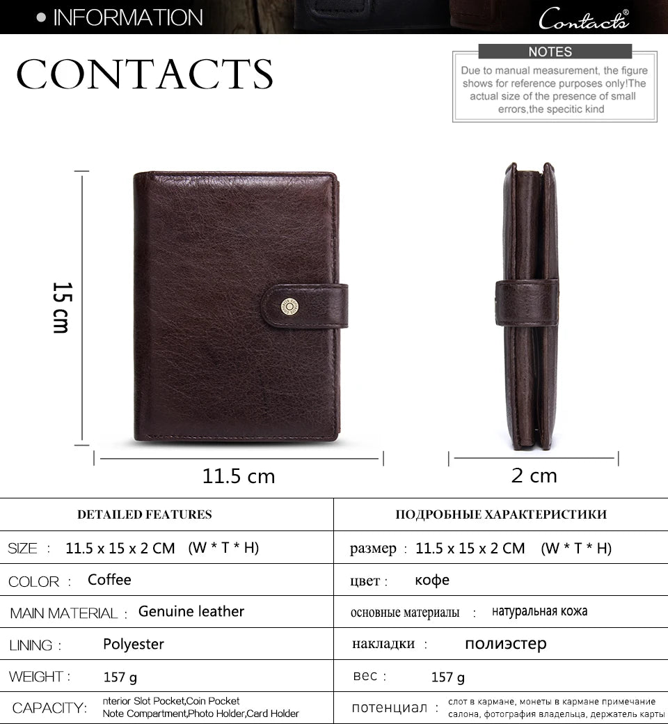 CONTACT'S Leather Wallet Luxury Male Genuine Leather Wallets Men Hasp Purse With Passcard Pocket and Card Holder High Quality