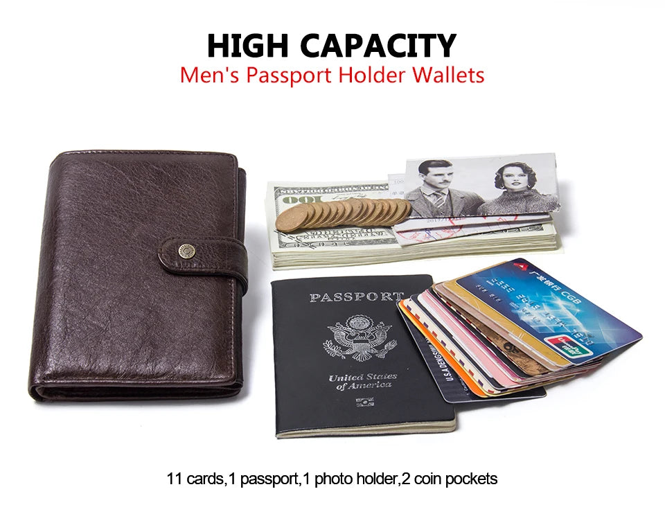 CONTACT'S Leather Wallet Luxury Male Genuine Leather Wallets Men Hasp Purse With Passcard Pocket and Card Holder High Quality