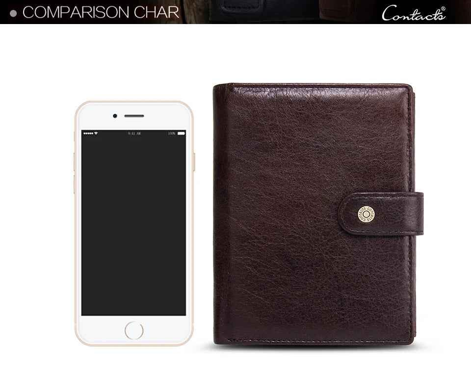 CONTACT'S Leather Wallet Luxury Male Genuine Leather Wallets Men Hasp Purse With Passcard Pocket and Card Holder High Quality
