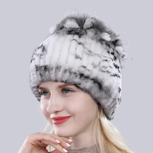 Hot Sale Russia Winter Quality Real Fur Hat Natural Warm Rex Rabbit Fur Cap Lady Warm Knitted 100% Genuine Rex Rabbit Fur Hats