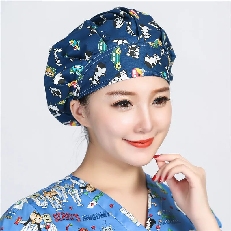 Women and men cotton printing hat hospital doctor pet clinic working hats medical scrubs nurse hats Hospital uniform hat