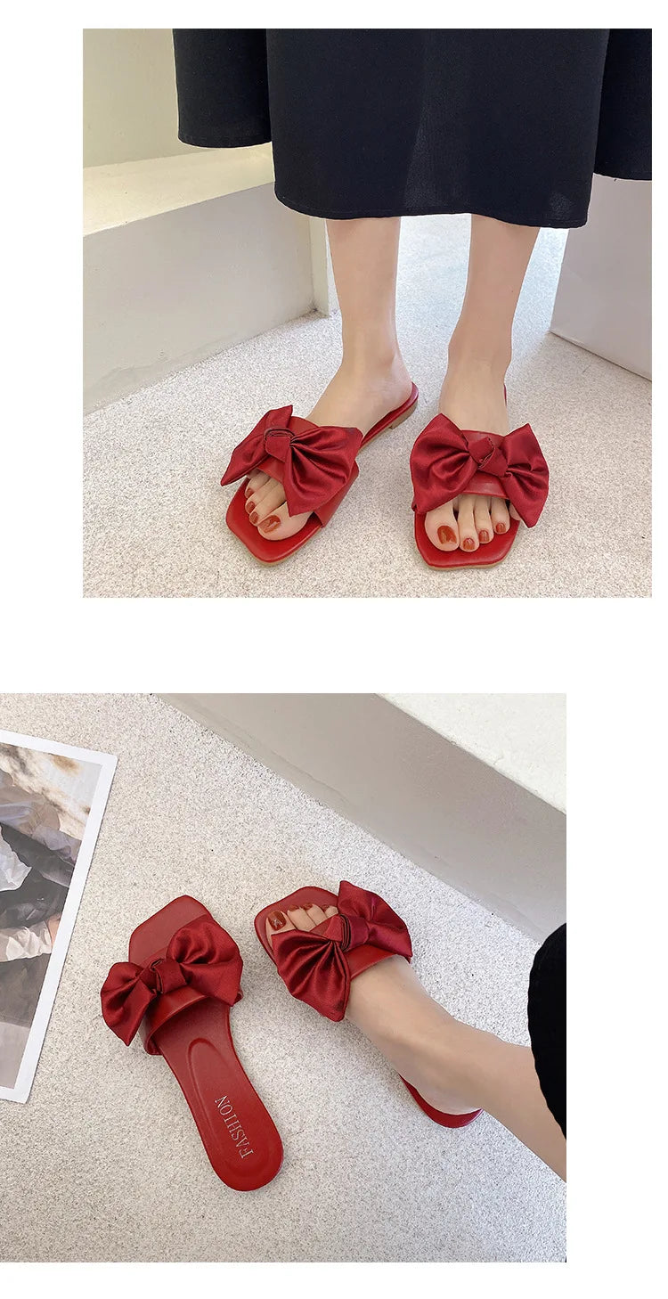 Women's Slippers  Platform Shoes Sandals Female Sexy Bow  Flat Slippers for Ladies Beach Vacation Women Summer Flip-flops