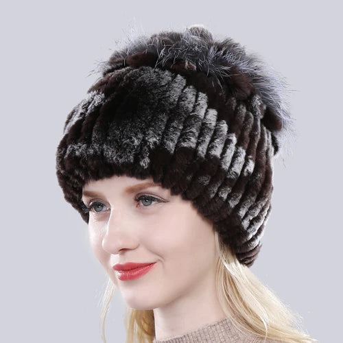 Hot Sale Russia Winter Quality Real Fur Hat Natural Warm Rex Rabbit Fur Cap Lady Warm Knitted 100% Genuine Rex Rabbit Fur Hats