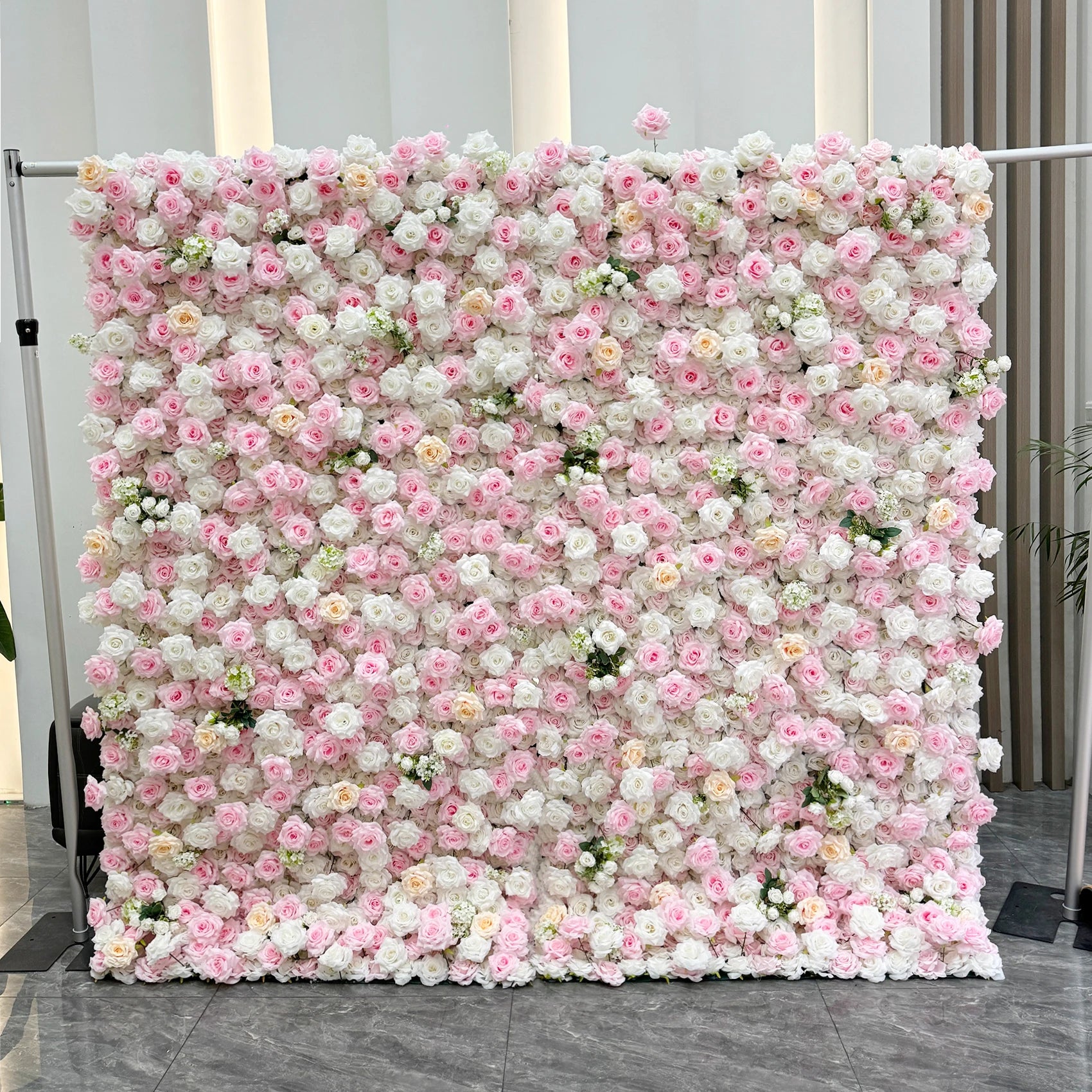 8*8 Lilac Blue Floral Wall Backdrop Panel Arrangement 3D Roll up Artifical Silk Rose Flower Wall for Home Wedding Party Decor