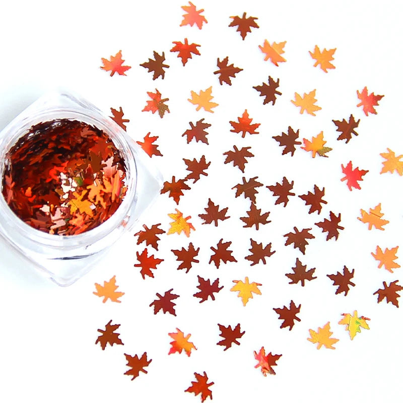 Lentejuelas Holográficas de Hoja de Arce, Brillantina para Uñas, Escamas de Lentejuelas Doradas Naranja Láser, Accesorios para Uñas de Decoración de Manicura de Otoño