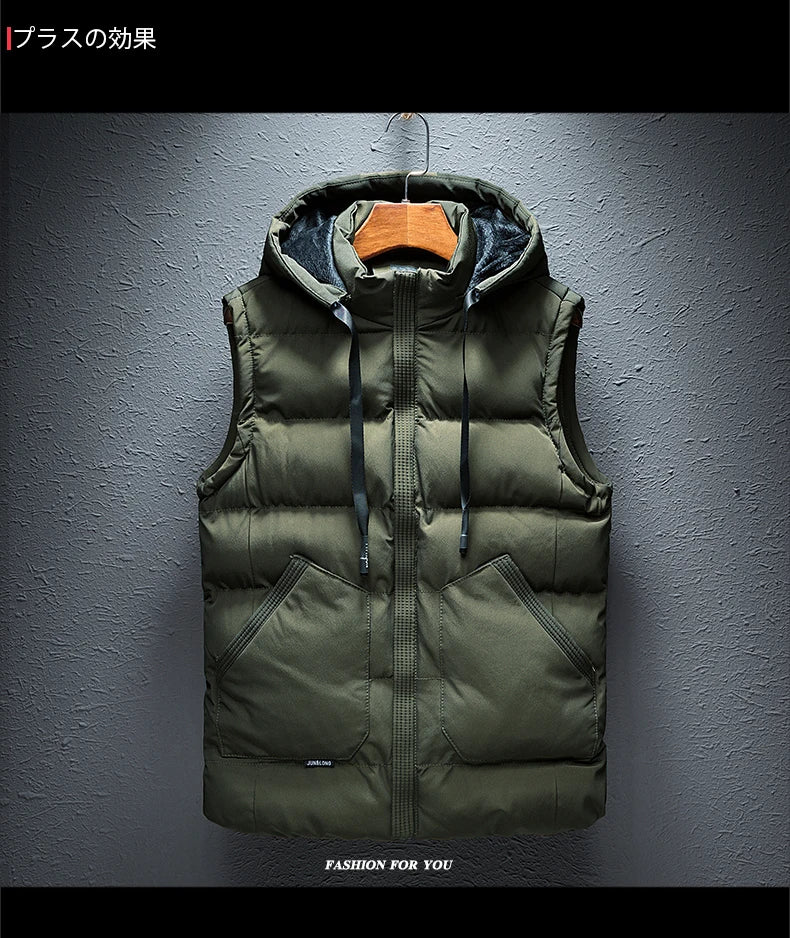 Winter Hooded Vests Male Vest Coats Men Stand Collar Thicken Waistcoats Clothing Mens Jacket Sleeveless Vest M-6XL Travel Vest