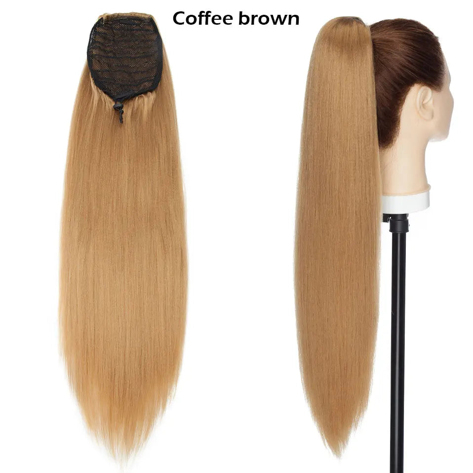 S-noilite Synthétique 22 pouces Afro Yaki Raide Queue de Cheval Pince à Cheveux Postiche avec Cordon de Serrage pour Femmes