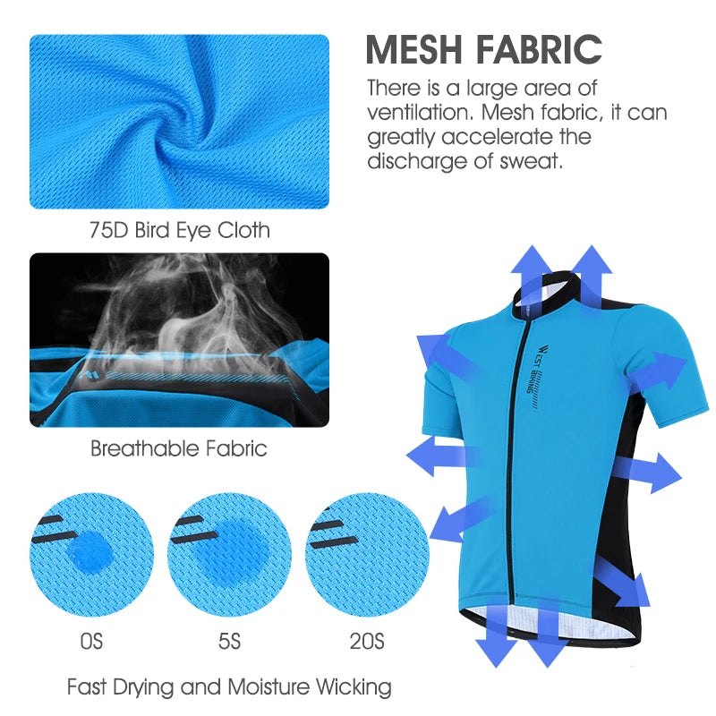 WEST BIKING XS-XXXL Summer Cycling Breathable Jersey Team Racing Sport Bicycle Jersey Mens Shirt Clothing Short Bike Jersey