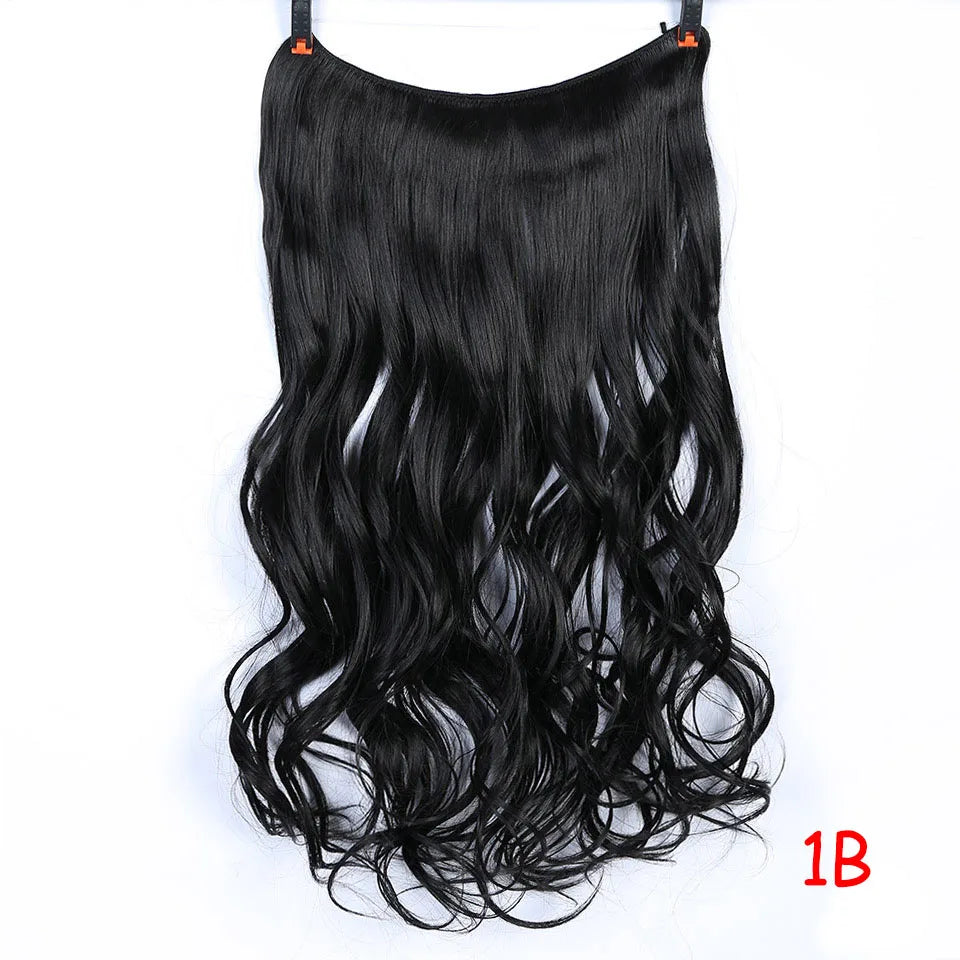 Allaosify Synthetic Hair Extension 24 Inch Curly Natural Black Red Brown Blonde Hairpieces With Fish Line Wavy False Hair Piece