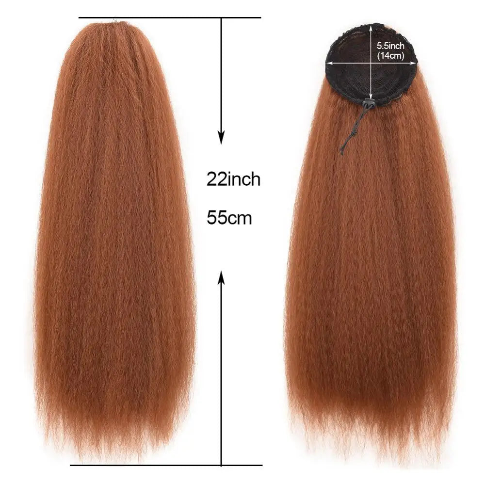 Extension synthétique afro queue de cheval longue, yaki bouclée, crépue, ondulée, douce, résistante à la chaleur, cheveux noirs pour usage quotidien féminin