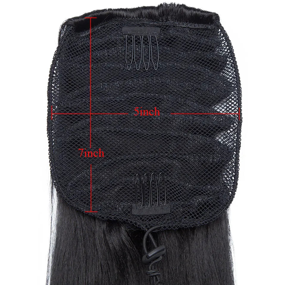 S-noilite Synthétique 22 pouces Afro Yaki Raide Queue de Cheval Pince à Cheveux Postiche avec Cordon de Serrage pour Femmes