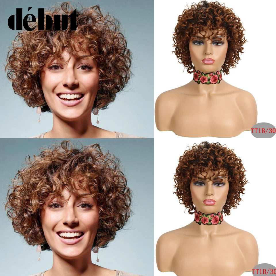 Pelucas baratas de cabello humano rojo para mujeres negras, Pelucas rizadas cortas Bob brasileñas Ombre marrones 99J, Pelucas Remy de cabello humano hechas a máquina
