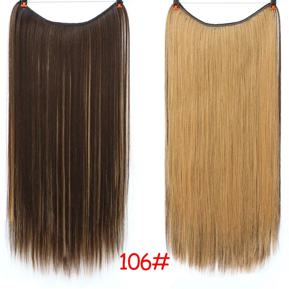 Allaosify Synthetic Hair Extension 24 Inch Curly Natural Black Red Brown Blonde Hairpieces With Fish Line Wavy False Hair Piece