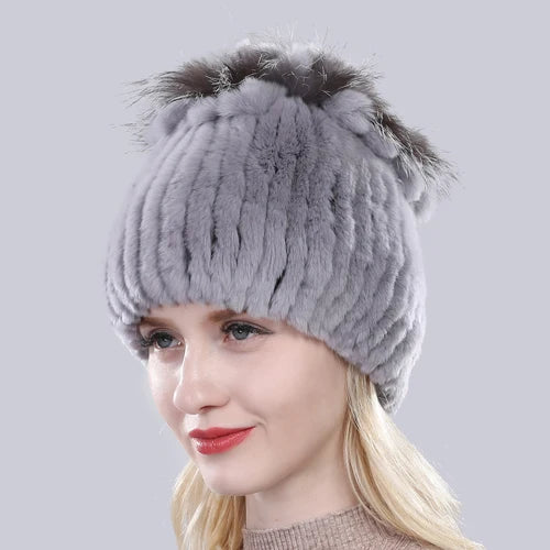 Hot Sale Russia Winter Quality Real Fur Hat Natural Warm Rex Rabbit Fur Cap Lady Warm Knitted 100% Genuine Rex Rabbit Fur Hats