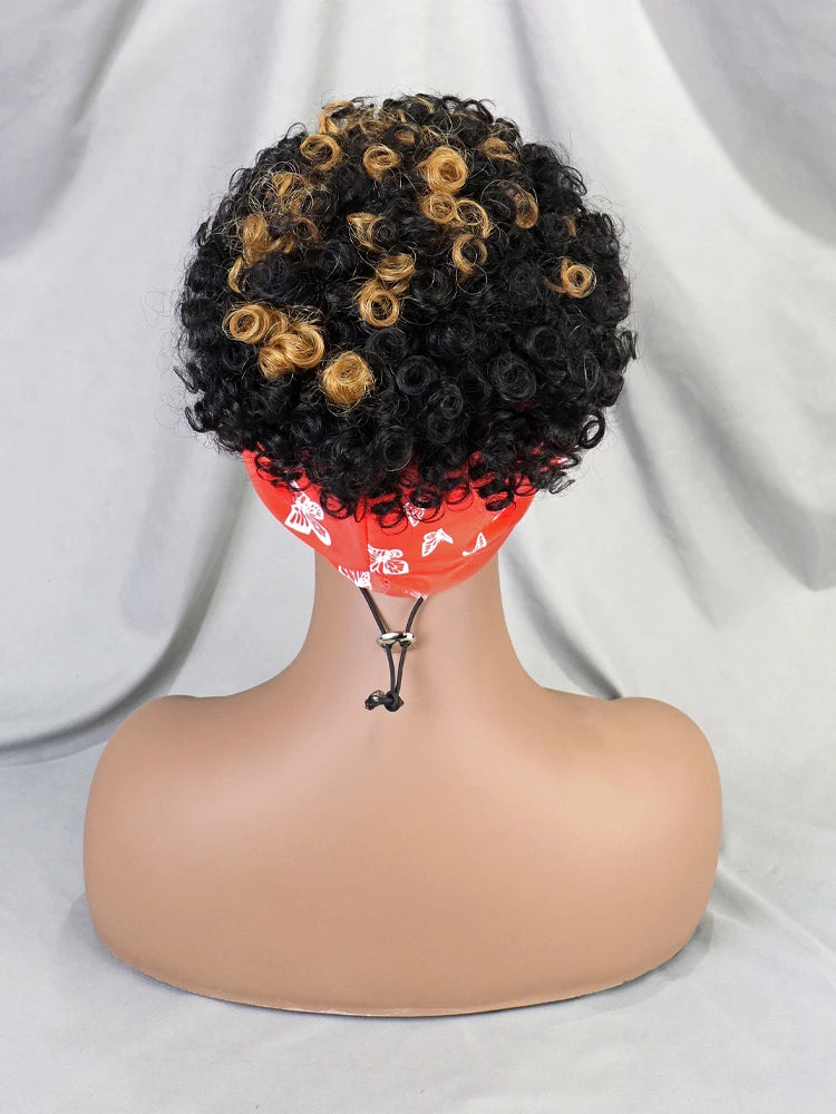 Color 1B/30 Diadema Pixie Cut Peluca de Pelo Corto Diadema Corte Corto Pelucas Completas Hechas a Máquina Pelo Rizado Peluca Con Diadema