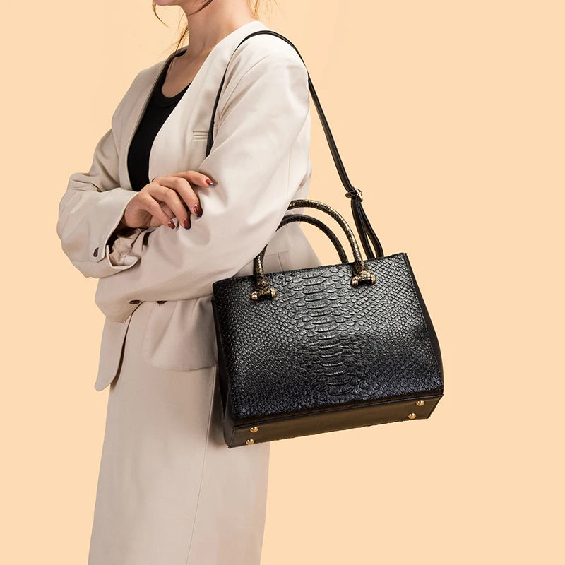 2022 Designer High Quality Soft PU Leather Women Handbag Set 3pcs Ladies Serpentine Vintage Tote Bag