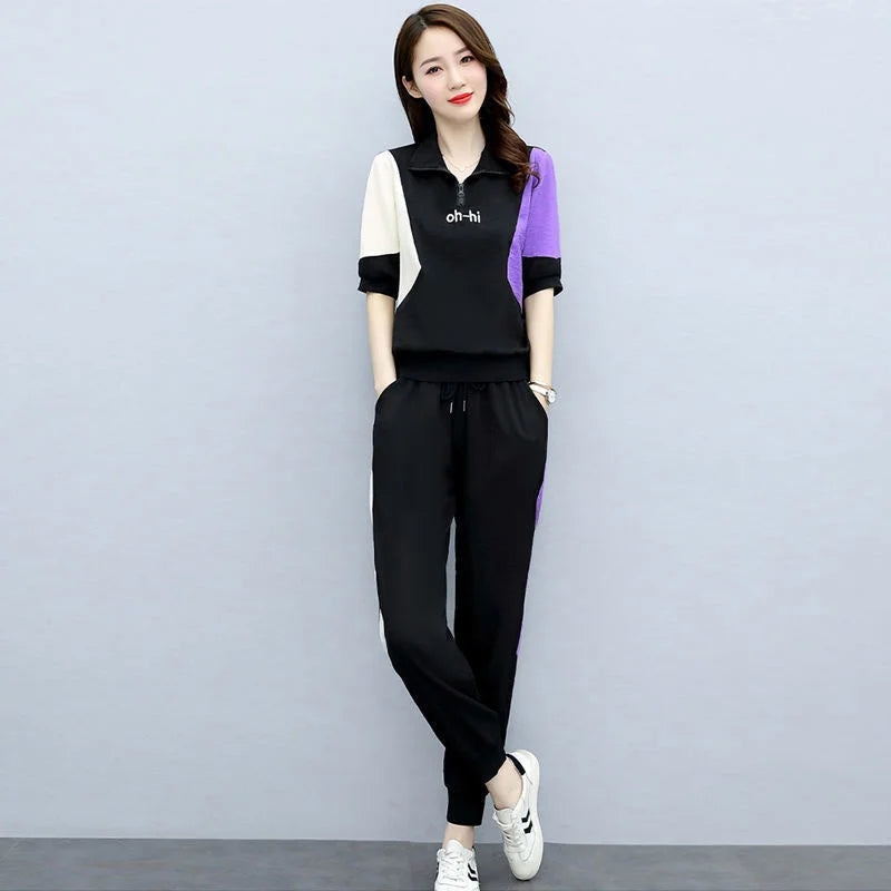 Women's Fashion Pencil Pant Suit New Summer Leisure Clothing Foreign Style Crop Top Two Piece Set Women Leggings Tracksuit