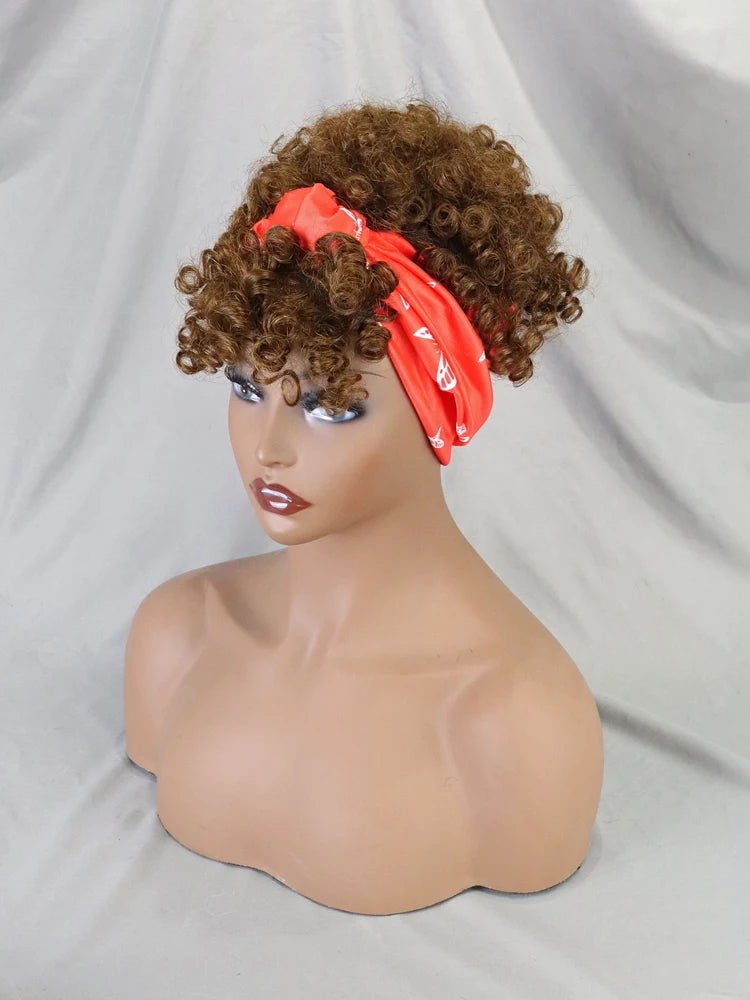 Color 1B/30 Diadema Pixie Cut Peluca de Pelo Corto Diadema Corte Corto Pelucas Completas Hechas a Máquina Pelo Rizado Peluca Con Diadema