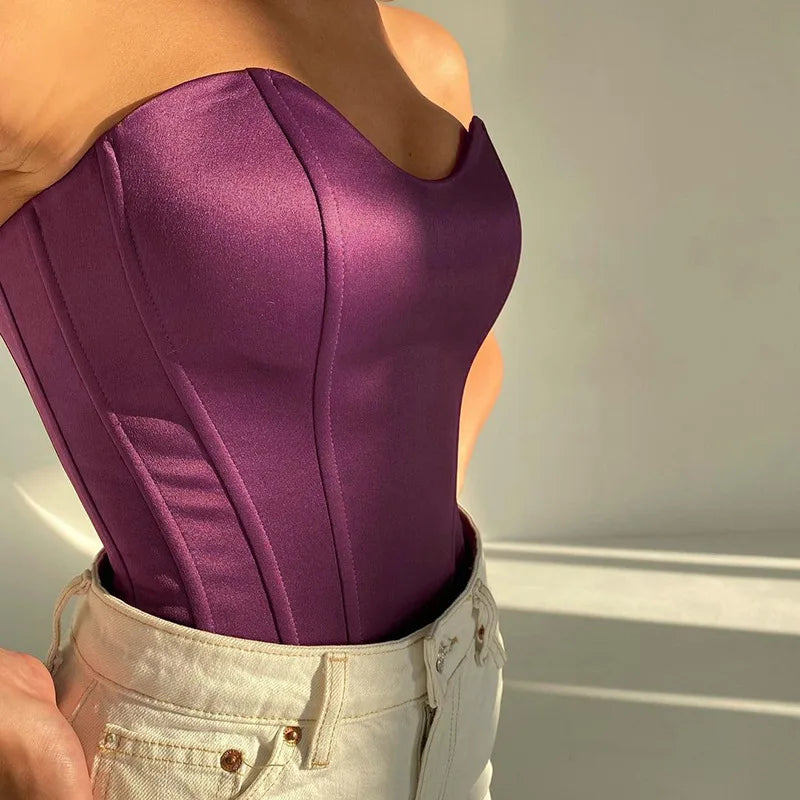 Sexy Women Tube Tops Solid Sleeveless Slim Skinny Corset Cropped Top Summer Casual Elegant Female Strapless Vest