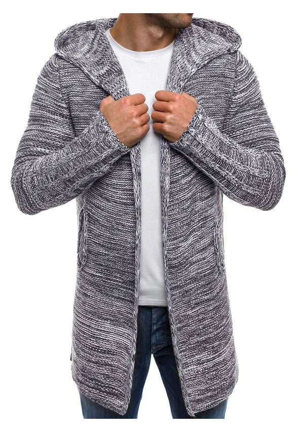 Men Jackets 2022 Spring Autumn New Mens Casual Sweater Snowflake Hooded Medium Long Knitted Cardigan Mens Outerwear Coats