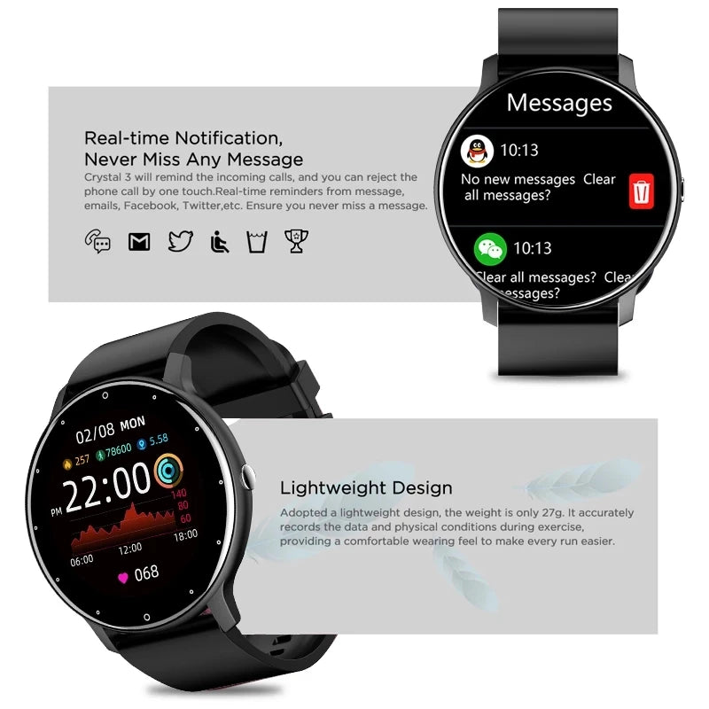 Reloj inteligente LIGE para mujer, hombre, regalo, relojes deportivos de fitness, monitor de ritmo cardíaco, Smartwatch resistente al agua para Xiaomi Android iOS