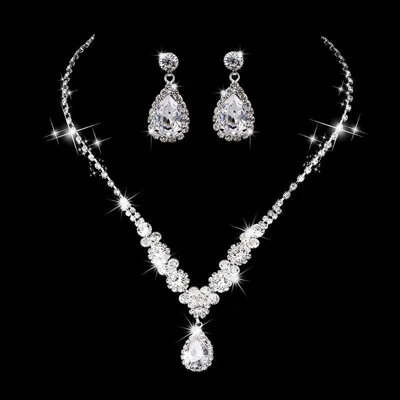 Juego de joyas de estrás con diseño de gota de agua - Elegante, brillante y perfecto para bodas
