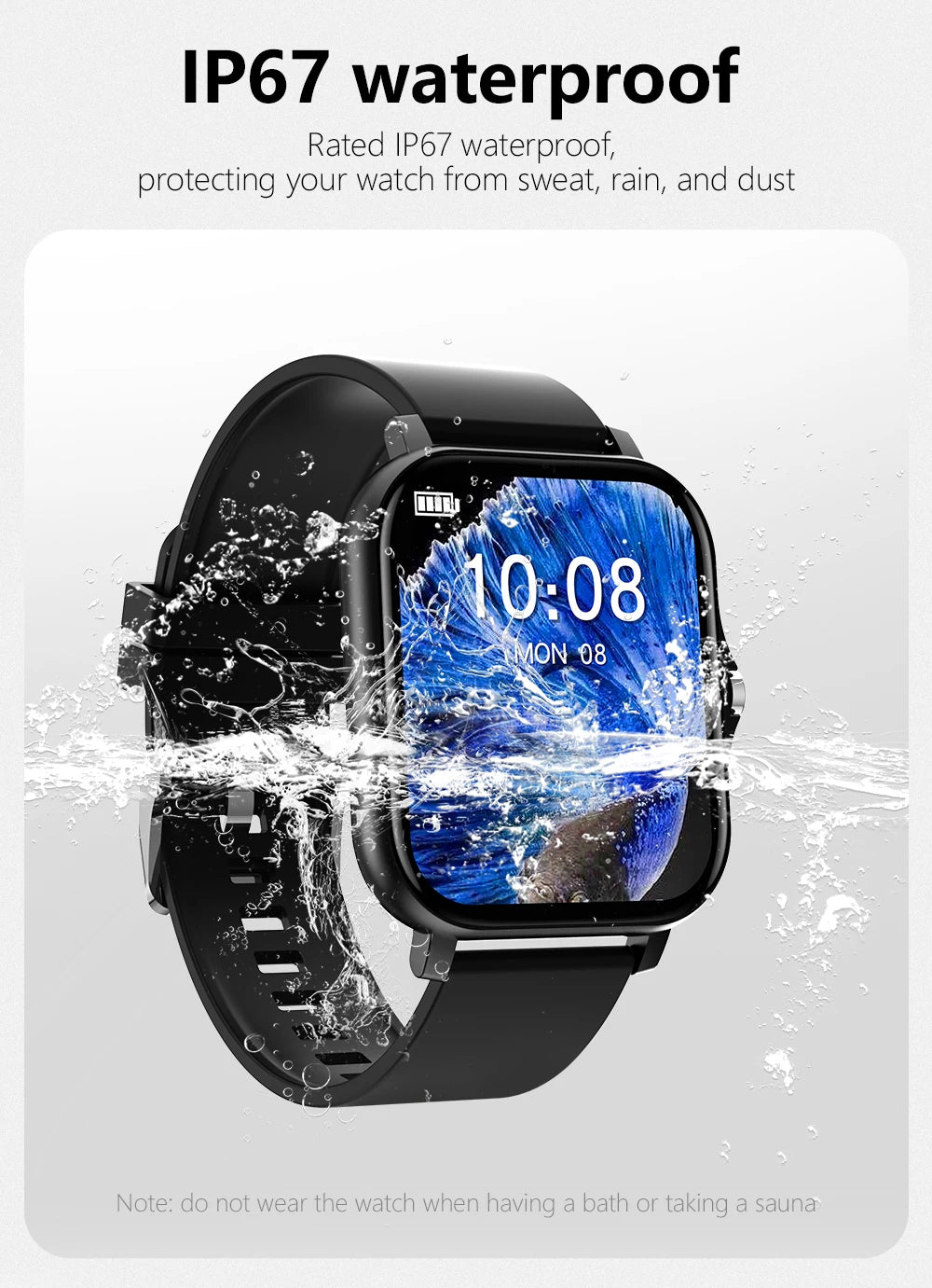 Smartklokke, trådløs anrop/oppringing, multisportmodus, anropspåminnelse og avvisning, SMS-påminnelse, for iPhone/Andriod