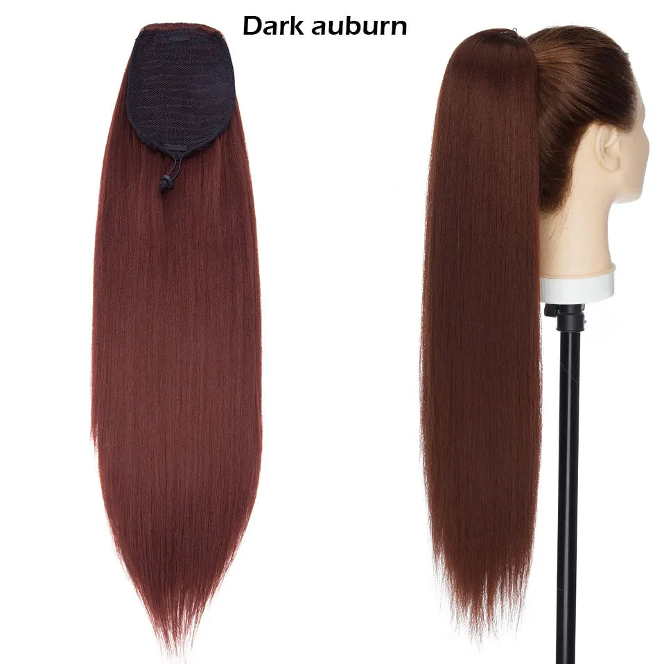 S-noilite Synthétique 22 pouces Afro Yaki Raide Queue de Cheval Pince à Cheveux Postiche avec Cordon de Serrage pour Femmes