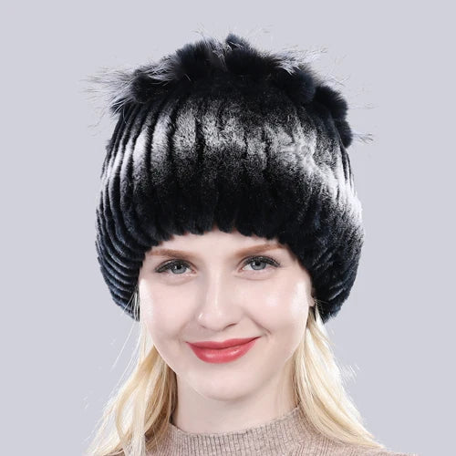 Hot Sale Russia Winter Quality Real Fur Hat Natural Warm Rex Rabbit Fur Cap Lady Warm Knitted 100% Genuine Rex Rabbit Fur Hats