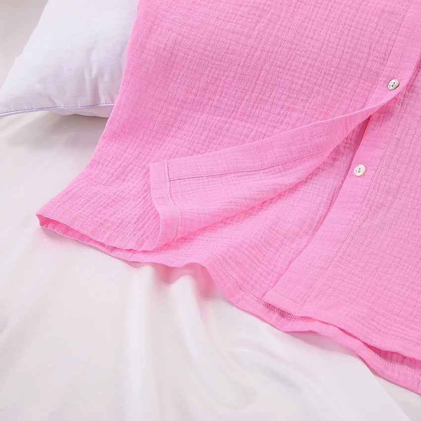 Cotton Pajamas For Women Sets Suit Casual Sleepwear Turn-Down Collar Nine Quarter Sleeve Sleep Tops Shorts Female Homewear 2023