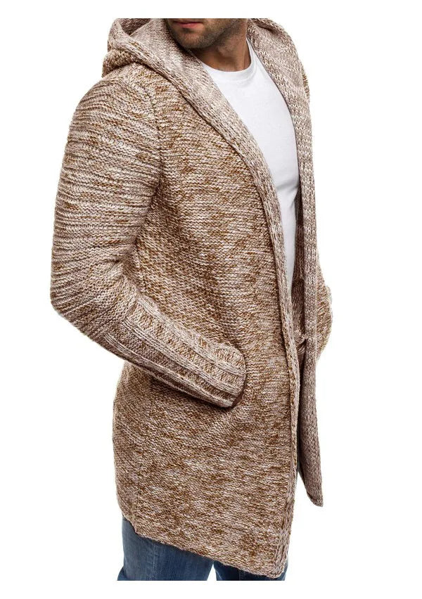 Men Jackets 2022 Spring Autumn New Mens Casual Sweater Snowflake Hooded Medium Long Knitted Cardigan Mens Outerwear Coats