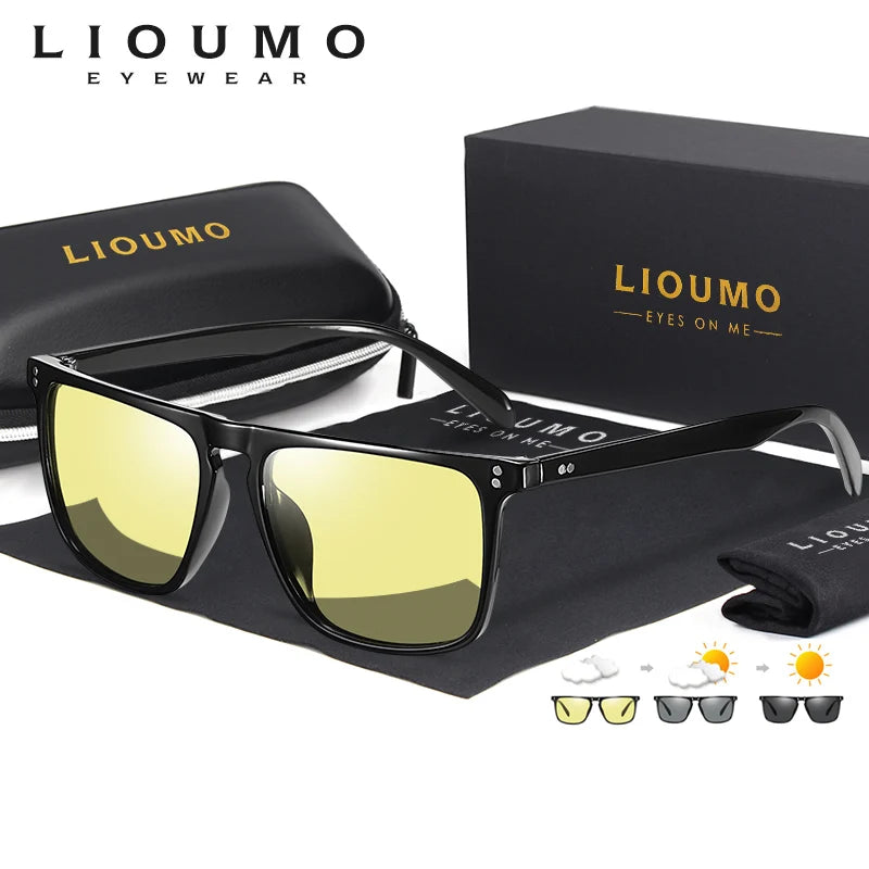 Merke Rivet Firkantede Fotokromatiske Solbriller Herre Polariserte Dame Kjøresolbriller Dag Nattsyn Antirefleks Zonnebril Herre