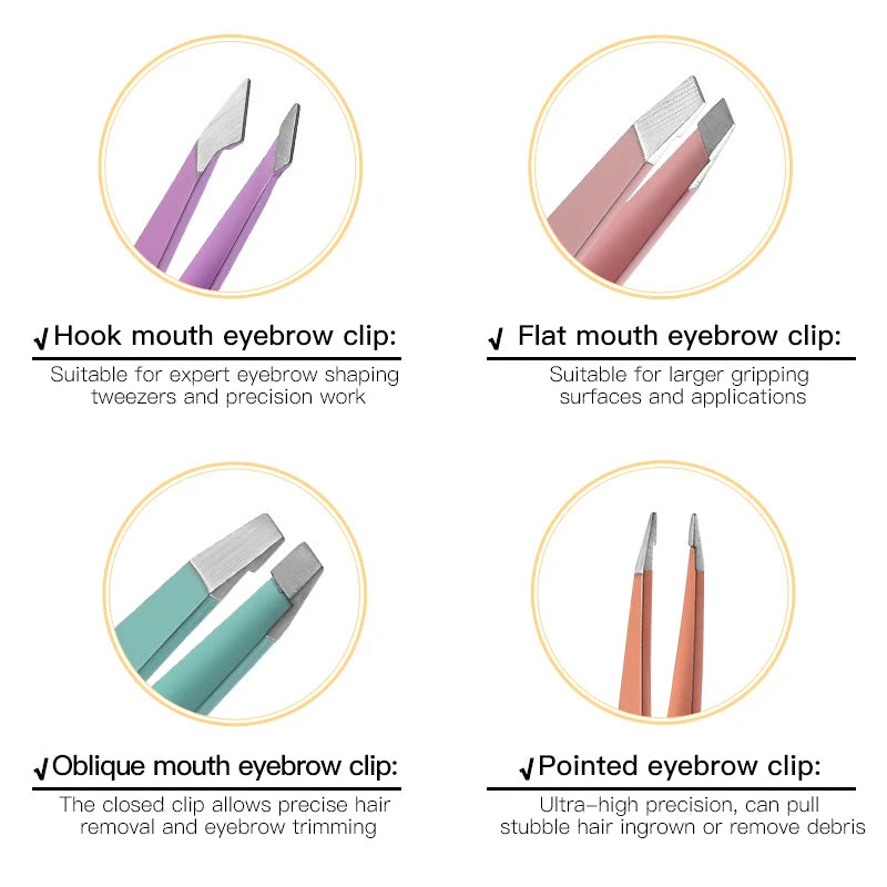 Hair Removal Tweezers Stainless Steel Eyebrow Tweezers Pink Slanted Black Tip Point Face Harmless Makeup Beauty Tool Sliver