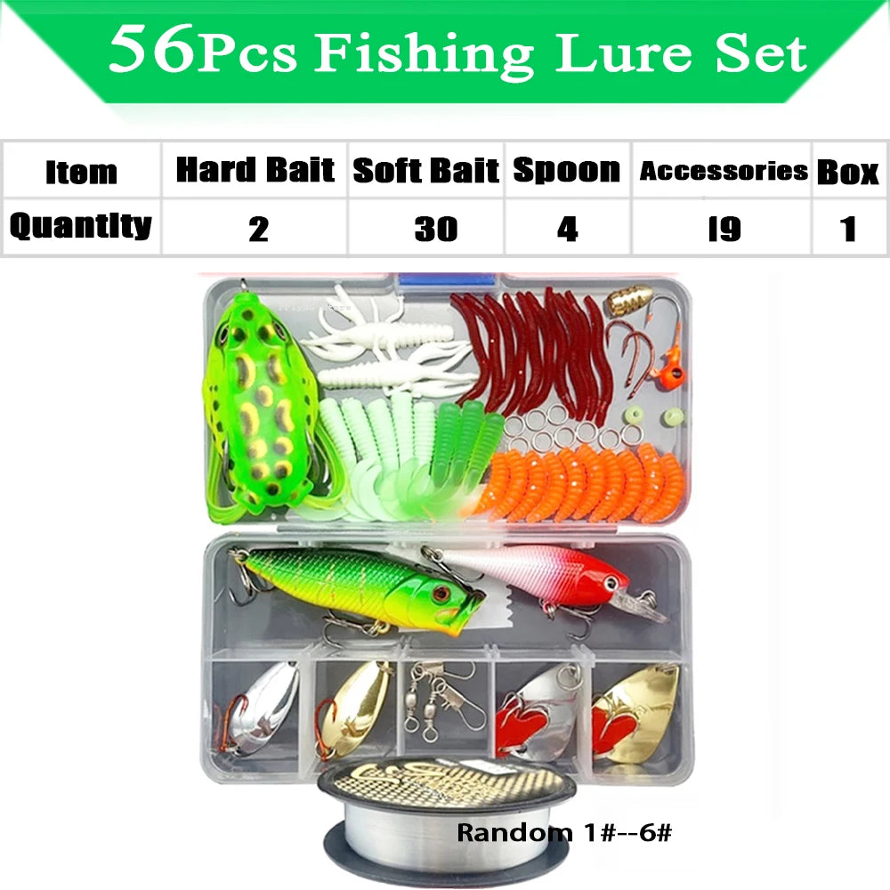 Kit de señuelos de pesca, juego de cebos blandos y duros, capa de engranajes Minnow, plantilla de metal, cuchara para bajo, lucio, accesorios de aparejos de manivela con caja