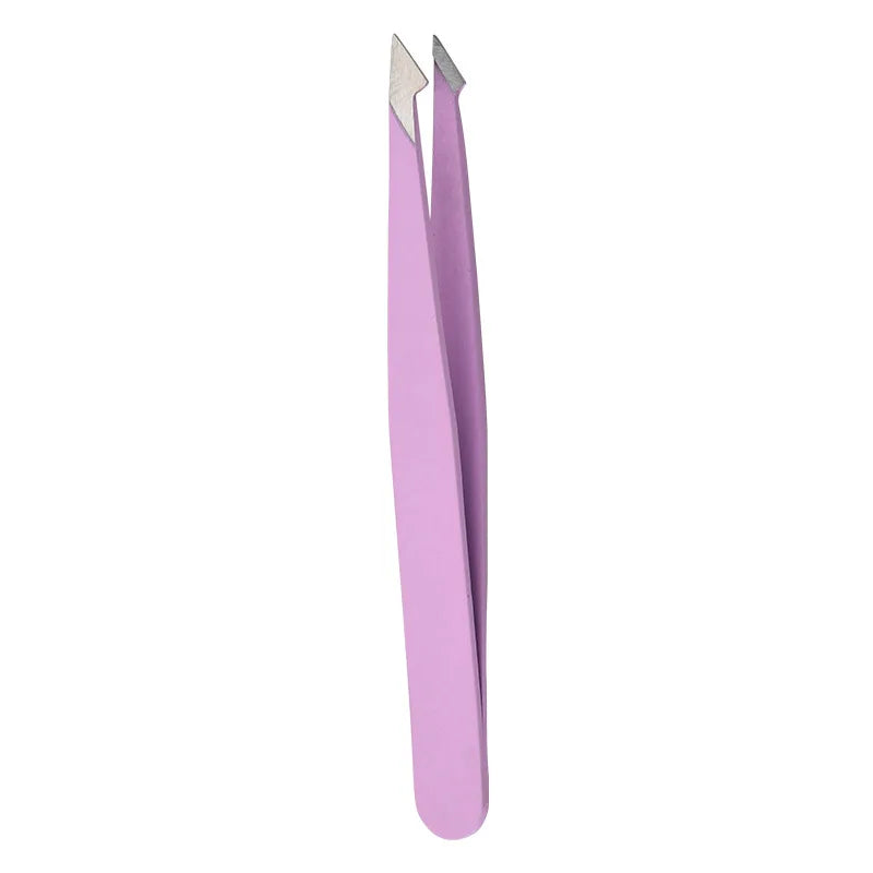 Hair Removal Tweezers Stainless Steel Eyebrow Tweezers Pink Slanted Black Tip Point Face Harmless Makeup Beauty Tool Sliver