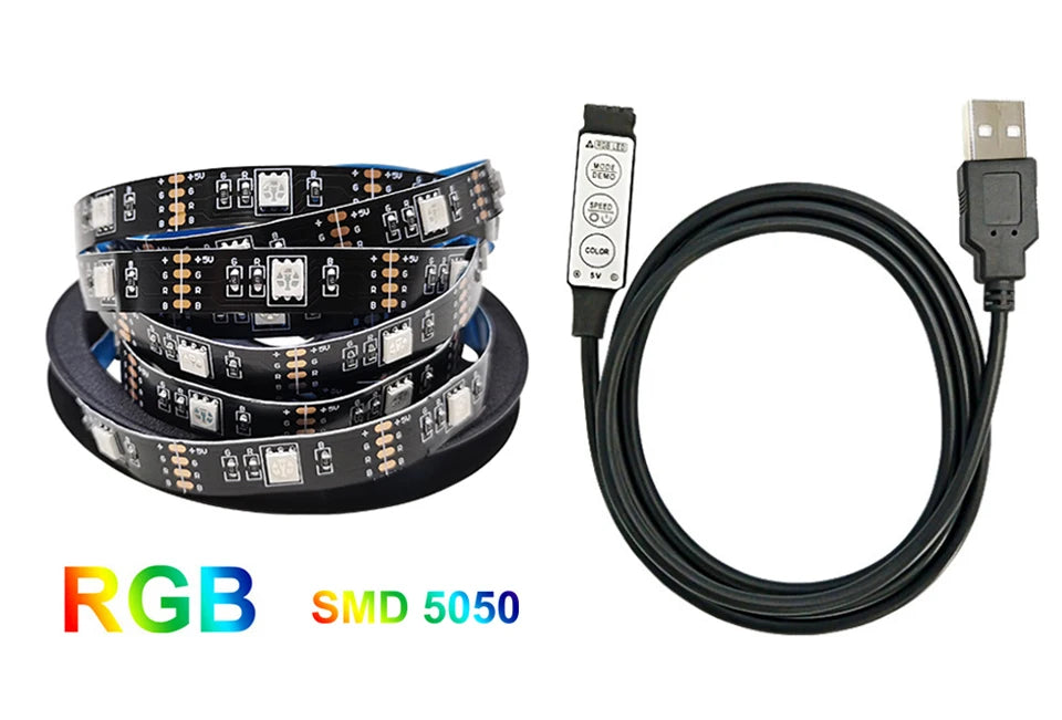 Gaming Lights LED Strips 2M For Monitor TV Backlight Behind Ambient USB Ports SMD 5050 RGB Colorful Music Remote